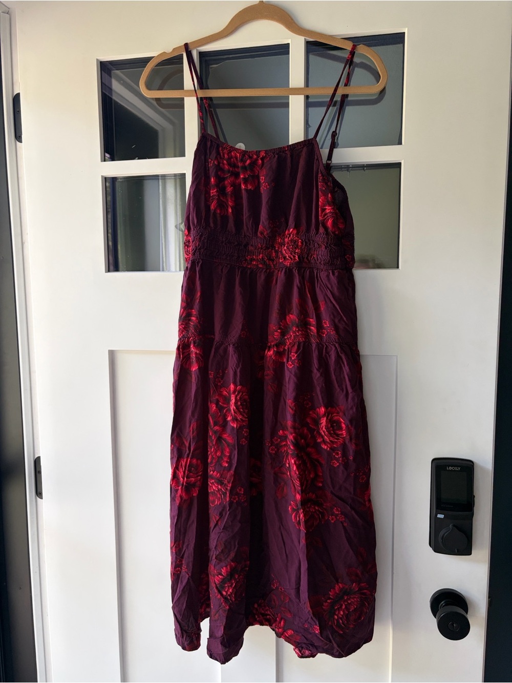 Old Navy - Women's Spaghetti Strap Floral Midi Dress - Burgundy with Red Floral